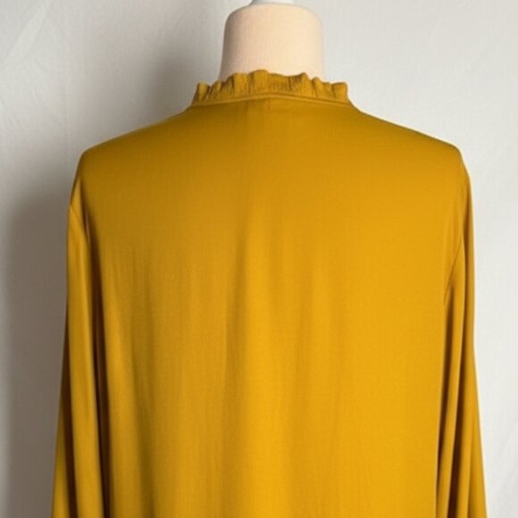 Loft Mustard Yellow Ruffle Neck Long Sleeve Blouse – Size L Excellent Condition - Picture 3 of 12